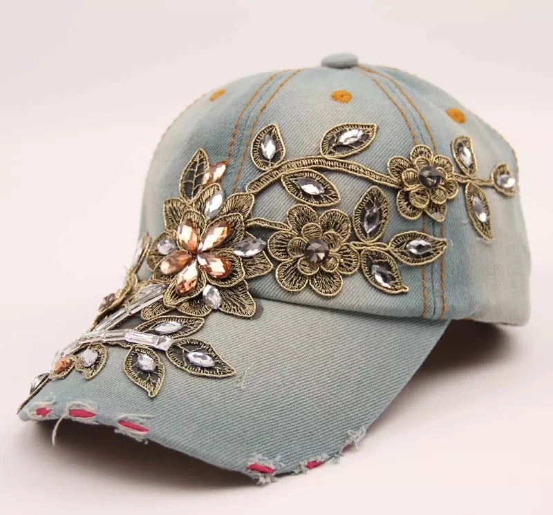 Trendy Ladies Cowboy Hats with Ornaments for Women Denim Baseball Caps